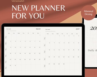 Agenda numérique 2026 - Agenda minimal quotidien + hebdomadaire + mensuel avec liens hypertexte pour iPad