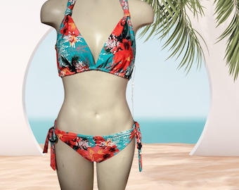 Bikini de 2 piezas con estampado floral tahitiano de la marca Colloyes, nuevo con etiquetas.