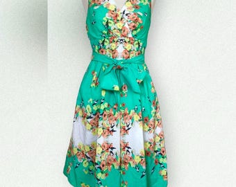 Dress Barn green & white floral belted dress