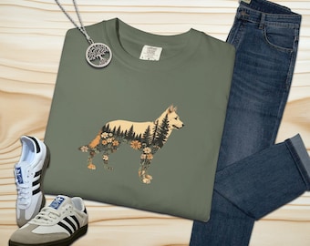 Camiseta con estampado floral de pastor alemán y bosque / Camiseta para amantes de los perros GSD