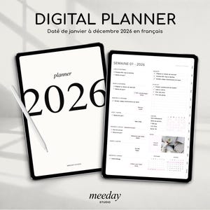 Digital Planner 2026 Français pour Tablette iPad / GoodNotes - Agenda Minimaliste Numérique Daté