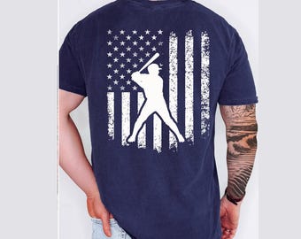 Patriotic Baseball T-Shirt: American Flag Player Silhouette