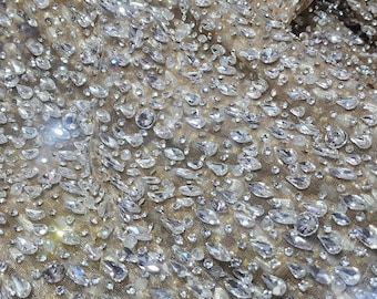 Elegant Silver Rhinestones Stones Fabric Material by Yard