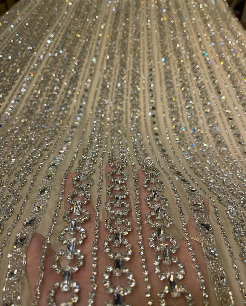Faux Rhinestone Pattern Vip Quality Hand Beaded Rhinestone Fabric | Luxury Fashion Material ...