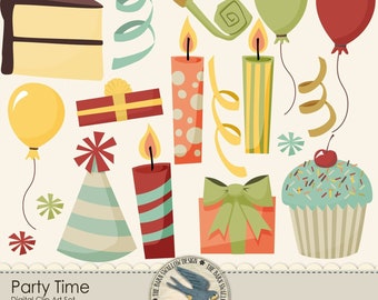Digital Clip art Pack Instant - "Party Time" - for Birthday, celebrations, Party invites, scrapbooks, crafts, cards, collage