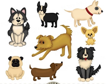Digital Clip art Pack Instant Download - "A Dog's Life" - chihuahua, pug, dachshund, terrier,and more for scrapbooks, crafts, cards, invites