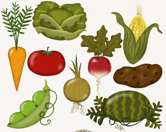 Digital Clip art Pack Instant Download - "Veggie Garden" -  veg with no faces peas, carrot, and more for scrapbooks, crafts, cards, invites