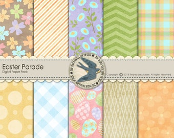 Digital Scrapbook Paper Pack Instant Download - "Easter Parade" -10 12"x12" Digital Papers for Easter, Spring, eggs, Scrapbooks,cards,crafts