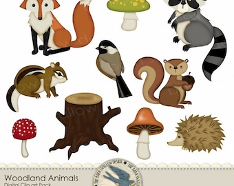 Digital Clip art Pack - "Woodland Animals" - Great for Camping, Hikes, Summer, for scrapbooks, cards, invitations