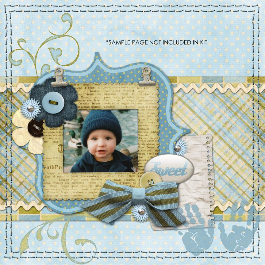 Digital Scrapbook Kit - Bouncing Baby Boy - 10 Digi 12"x12" Paper, 54 ...
