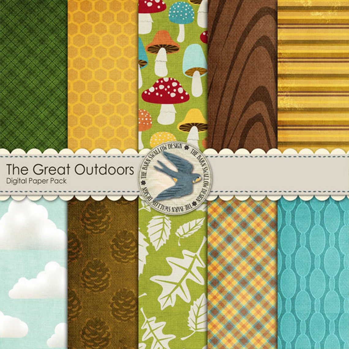 Digital Scrapbook Paper Pack Instant Download the Great Outdoors 10 12