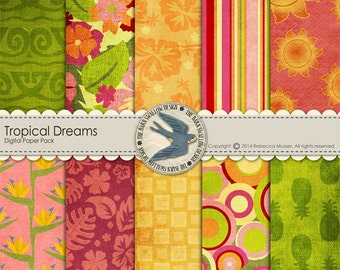 Digital Scrapbook Paper Pack Instant Download - "Tropical Dreams" -10 12"x12" Papers for Vacation, Hawaii, Luaus, Island Cards, Scrapbooks