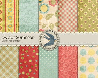 Digital Scrapbook Paper Pack Instant Download - Sweet Summer - 10 digital papers 12" x 12"