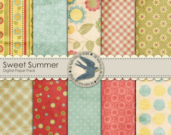 Digital Scrapbook Paper Pack - Sweet Summer - 10 digital papers 12" x 12"