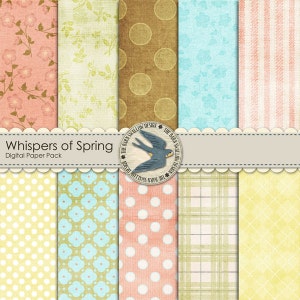 Digital Scrapbook Paper Pack Instant Download - Whispers Of Spring - 10 digital papers 12&quot; x 12&quot; for Spring