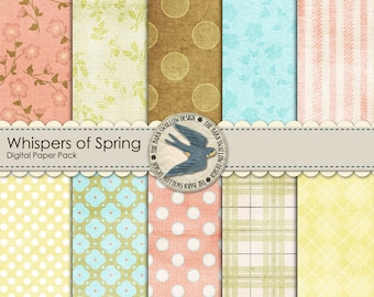 Digital Scrapbook Paper Pack Instant Download - Whispers Of Spring - 10 digital papers 12" x 12" for Spring