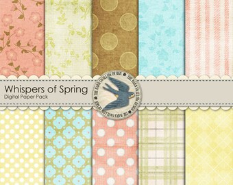 Digital Scrapbook Paper Pack Instant Download - Whispers Of Spring - 10 digital papers 12" x 12" for Spring