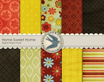 Digital Scrapbook Paper Pack Instant Download - Home Sweet Home - 10 digital papers 12" x 12" for summer, family, everyday pages, or cards