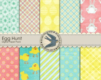 Digital Scrapbook Paper Pack - Egg Hunt -  10 Shabby textured digital papers 12" x 12" For Easter, egg hunts, or Spring - Instant Download