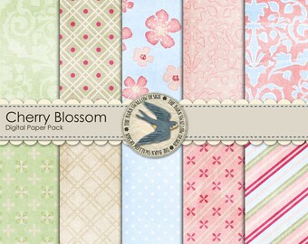 Digital Scrapbook Paper Pack, Cherry Blossom - 12" x 12" Instant Download