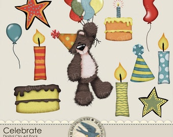 Instant Download "Celebrate" Digital Clip art Pack for Birthday party or any Celebrations