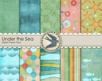 Digital Scrapbook Paper Pack -  "Under The Sea" - 10 12" x 12" Instant Download great for scrapbooking ocean, travel, aquarium visits