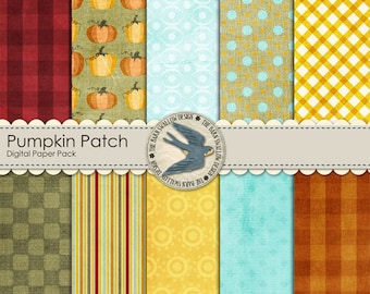 Digital Scrapbook Paper Pack Instant Download, Pumpkin Patch - 12" x 12" for fall, pumpkin patch