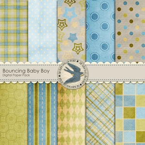 Digital Scrapbook Paper Pack - Bouncing Baby Boy - 10 digital papers 12&quot; x 12&quot; Instant Download