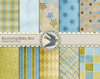 Digital Scrapbook-Papier-Pack - Bouncing Baby Boy - Papiere 10 digital 12 "x 12" Instant Download