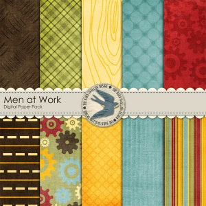 Digitale Scrapbook papier Pack Instant downloaden voor jongens, mannen - "Mannen at Work" - 10 digitale papers 12 "x 12"