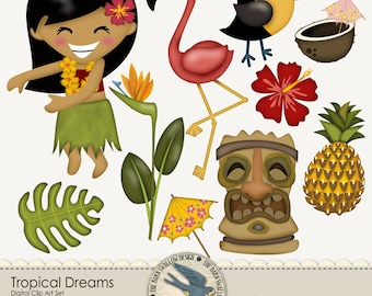 Digital Clip art Pack Instant Download - "Tropical Dreams" - Great for Vacation, Hawaii, Luaus, island scrapbooks, crafts, cards, invites