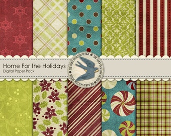 Digital Scrapbook Paper Pack - "Home for the Holidays" - 10 digital papers 12" x 12"