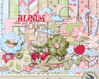 Digital Scrapbook Kit - "Cherry Blossom" - Instant Download -10 12" x 12" papers, 38 elements & alpha for spring, girls or everyday