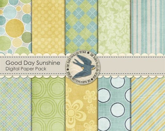 Digital Scrapbook Paper Pack Instant Download, Good Day Sunshine - 12" x 12" for baby boy, bath time, or everyday scrapbooking
