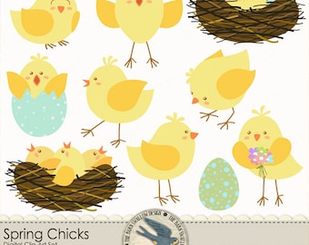Digital Clip art Pack Instant Download - "Spring Chicks" - Great for Spring, Easter, babies, for scrapbooks, cards, invitations