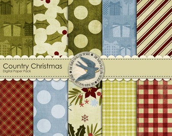 Digital Scrapbook Paper Pack  "Country Christmas" - 10 digital papers 12" x 12"