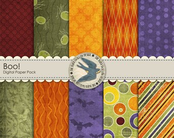 Digital Scrapbook Paper Pack  - Boo - 10 digital papers 12" x 12" for Halloween, Fall, Autumn - Instant Download