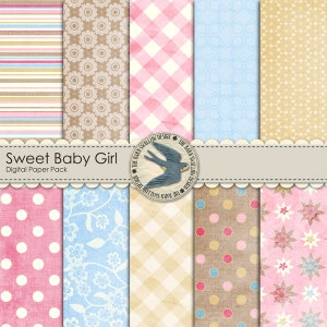 Digital Scrapbook Paper Pack - Sweet Baby Girl set 1 - 10 digital papers 12&quot; x 12&quot;