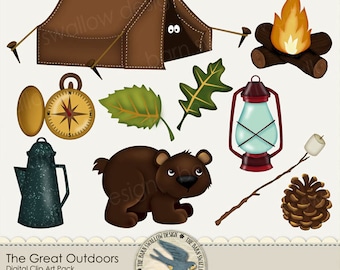 Digital Clip art Pack Instant Download - "The Great Outdoors" - Great for Camping, Hikes, Summer  for scrapbooks, cards, invitations