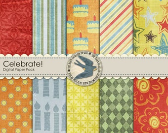 Digital Scrapbook Paper Pack , "Celebrate" - 12" x 12" for Birthday, celebrations
