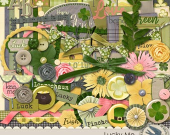 Digital Scrapbook Kit - Lucky Me -20 digital 12x12 paper, 65 digital elements, for St. Patrick's Day, Scrapbooks, Cards, Collage, crafts