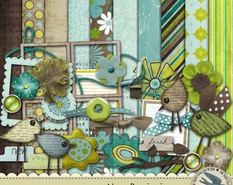 Digital Scrapbook Kit, New Beginnings - 10 digital 12" x 12" papers and 31 digital elements