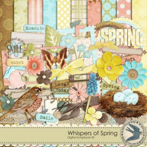 Digital Scrapbook Kit Instant Download - Whispers of Spring - 10 digital 12&quot; x 12&quot; papers and 50 digital elements for Spring