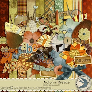 Digital Scrapbook Kit Instant Download - Autumn Breeze -10 digi 12x12 paper, 52 digi elements, digi Alpha for fall,autumn,vintage scrapbooks