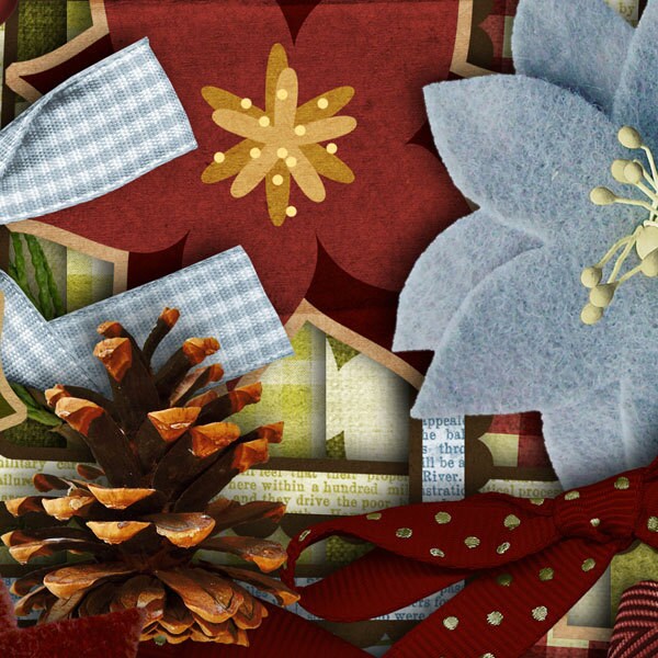 Digital Scrapbook Kit Instant Download, Country Christmas