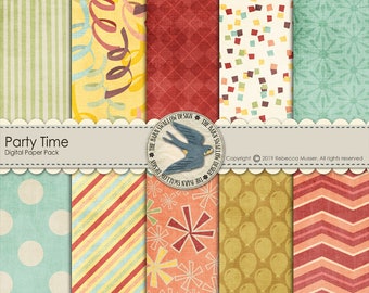 Digital Scrapbook Paper Pack - "Party Time" -10 12"x12" Digital Papers for Birthdays, Celebrations, Anniversaries, Scrapbooks