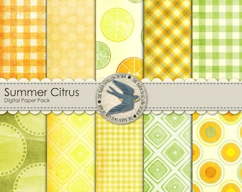 Digital Scrapbook Paper Pack, Summer Citrus - 12" x 12" Instant Download