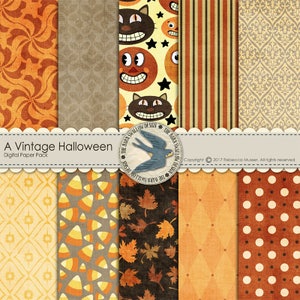 Digital Scrapbook Paper Pack Instant Download - &quot;A Vintage Halloween&quot; -10 12&quot;x12&quot; Digital Papers for Halloween, Fall, cards, Scrapbooks