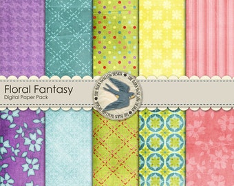 Digital Scrapbook Paper Pack - Floral Fantasy - 10 digital papers 12" x 12" for Spring, kids, or everyday scrapbook pages