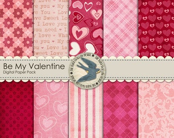 Digital Scrapbook Paper Pack - Be My Valentine - 10 digital papers 12" x 12" for Valentine's Day, Love, Romance - Instant Download